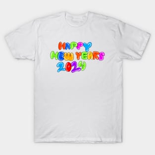 Happy new year 2024 buble letter colourful T-Shirt